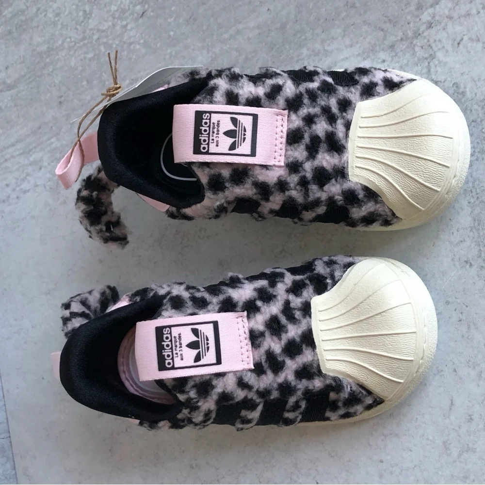 Adidas Originals Superstar 360 Kids Sneakers Fuzzy Leopard Tail Pink Black